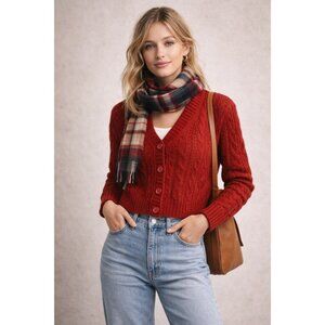 American Eagle Red Cable Knit Cardigan XS Button Front Cropped Sweater